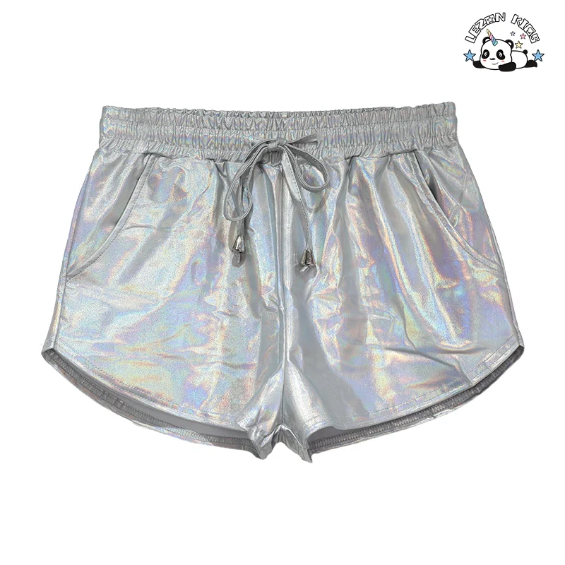 LEZONKIDS - Customized Metallic Fabric Kids Shorts High Waist Toddler Baby Solid Color Casual Girls Shorts